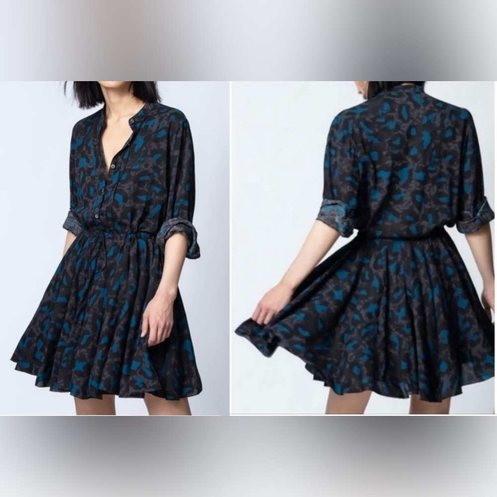 Zadig & Voltaire Z&V Ranil Leo Dress Leopard Print Designer Mini Dress Size XS